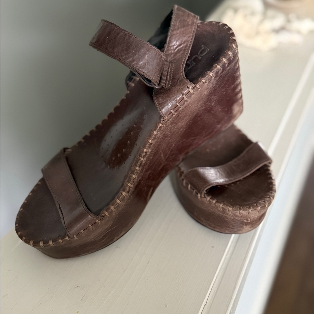 Brown Leather Wedge Sandals
